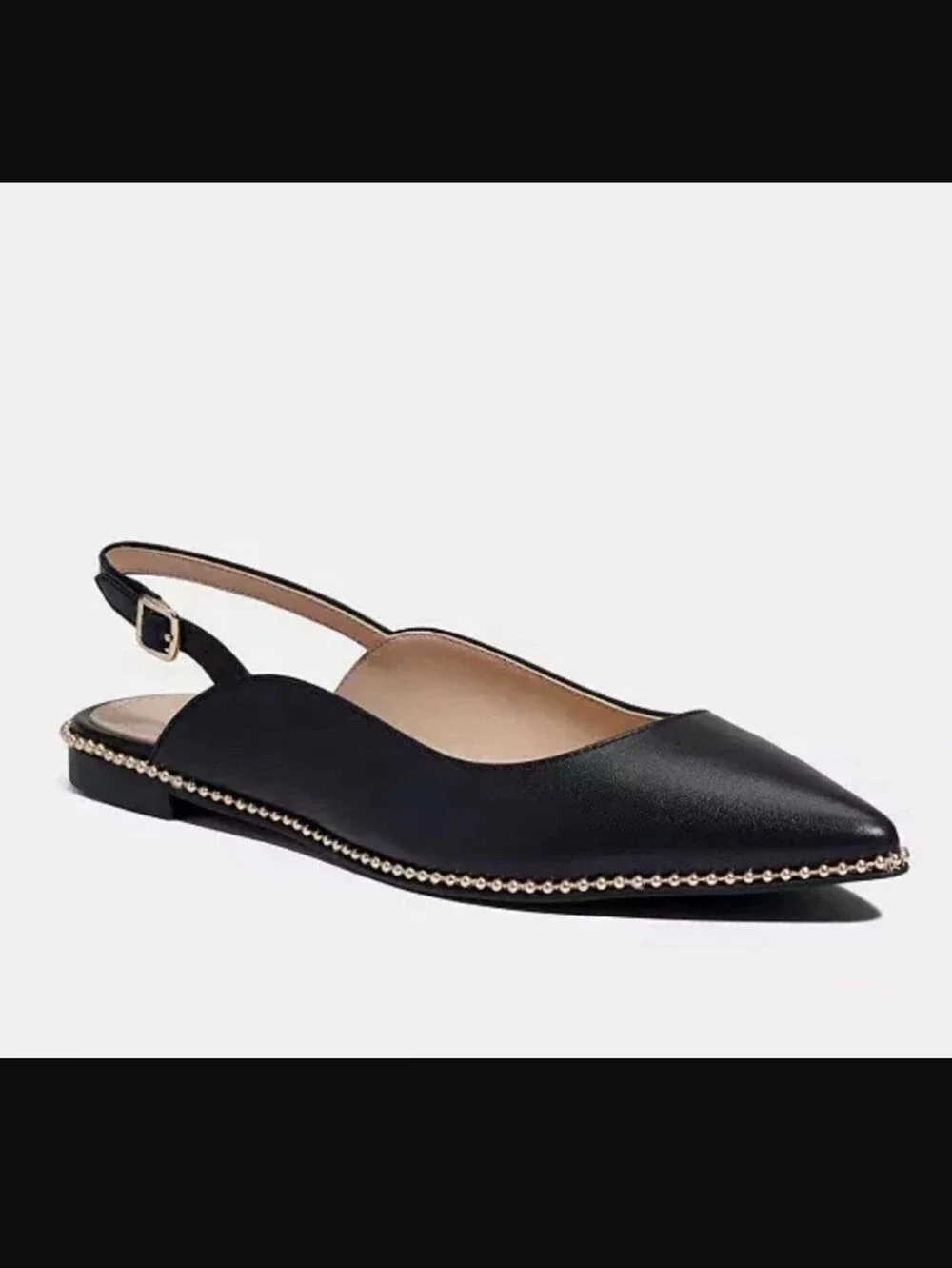Coach Black Leather Vae Skimmer Studded Slingback Flats Sz 8 - Picture 2 of 14